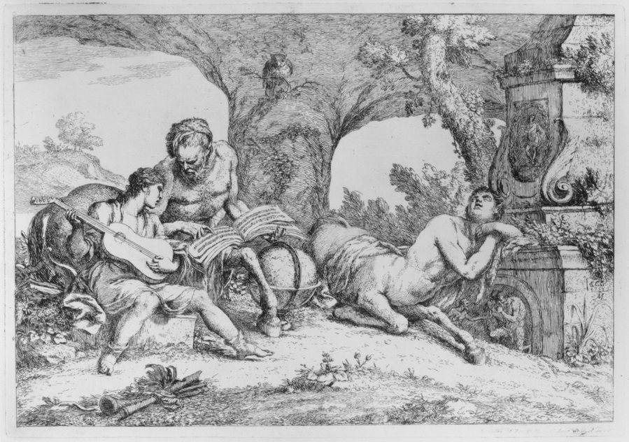Satyrs at rest among ruins — original