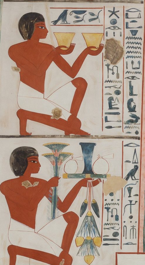 Kneeling bearers offering unguent and lotus — original