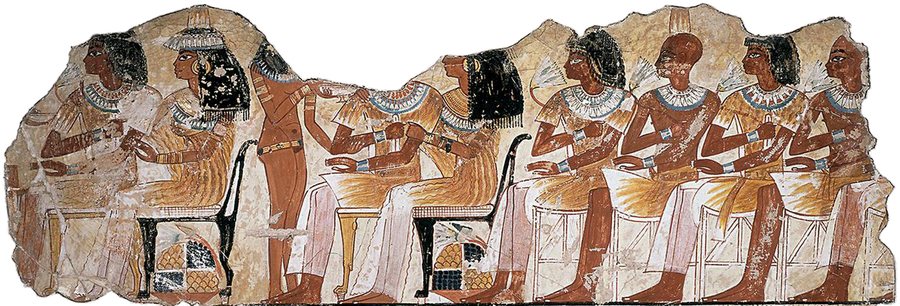Nebamun banquet: servant among guests — original