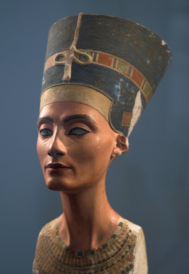Nefertiti Bust, three-quarter view — original