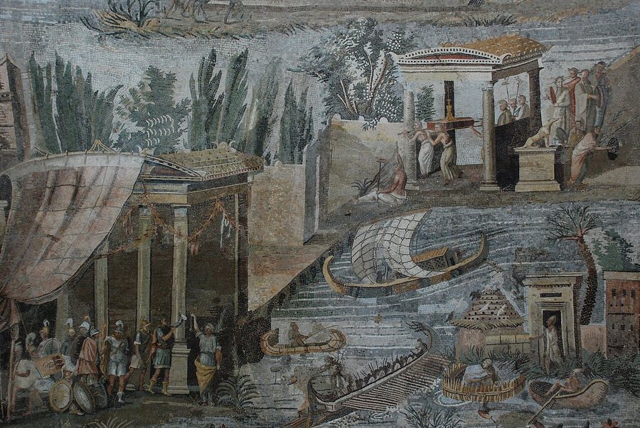 Temple and boats on the Nile — original