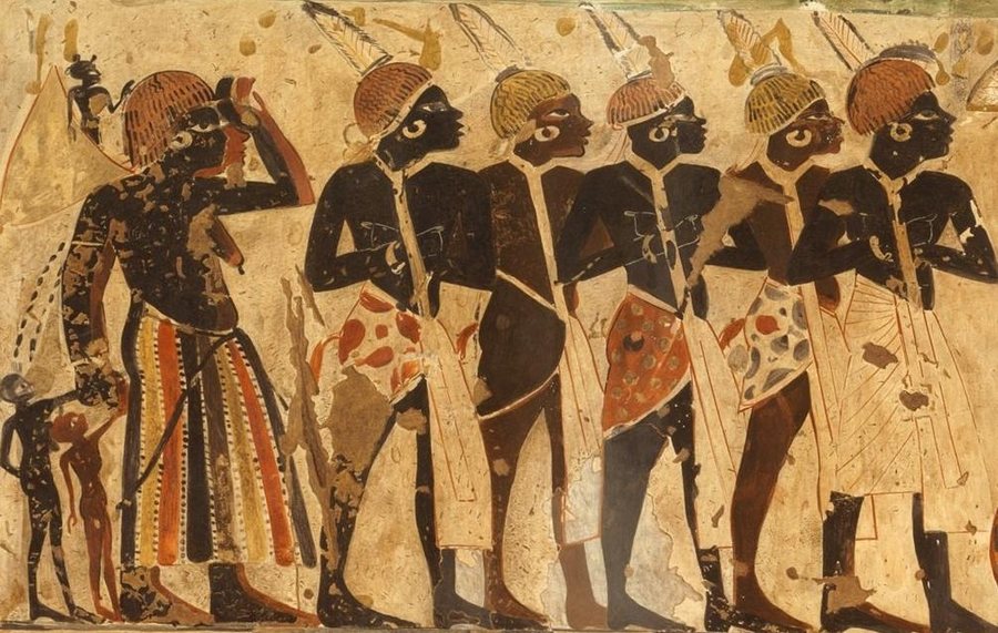 Nubian Tribute Presented to King Tutankhamun, Tomb of Huy — Nubian chiefs in procession — original