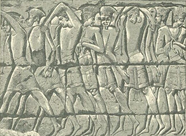 Procession of Philistine captives at Medinet Habu (engraving) — original