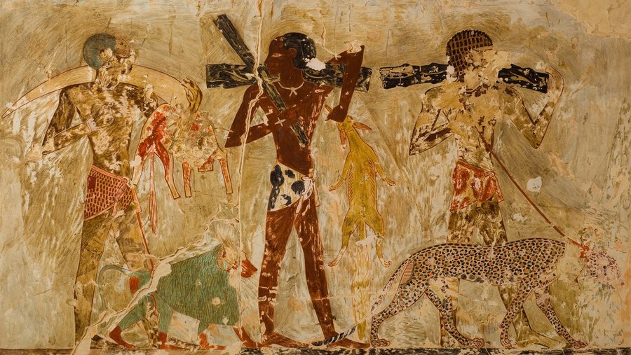 Nubians bringing tusks, ebony, a baboon and a leopard, Tomb of Rekhmire — original