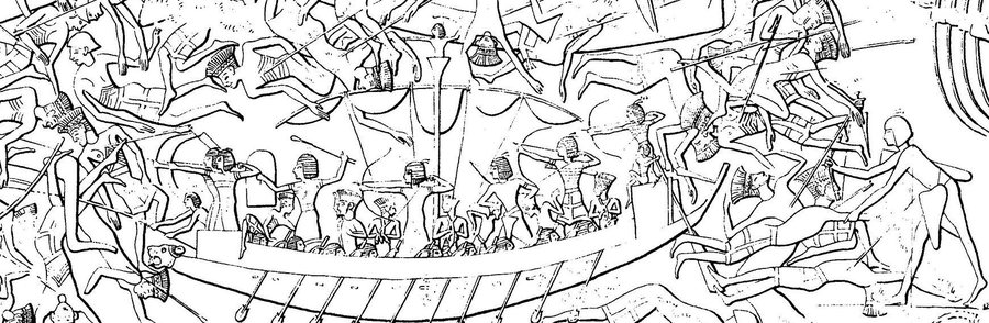 An Egyptian warship in the Sea Peoples battle — Medinet Habu (drawing) — original