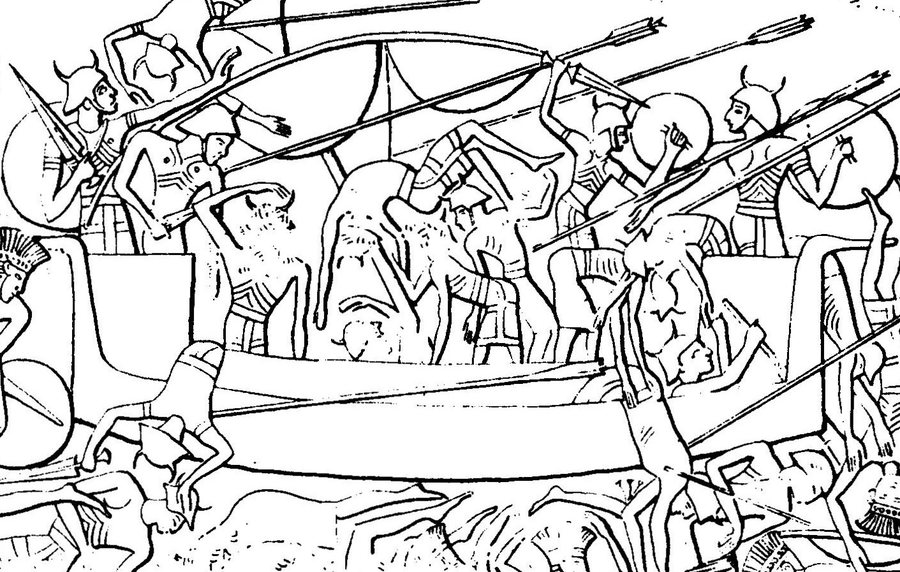 Ship of the Shekelesh or Sherden — Medinet Habu (drawing) — original