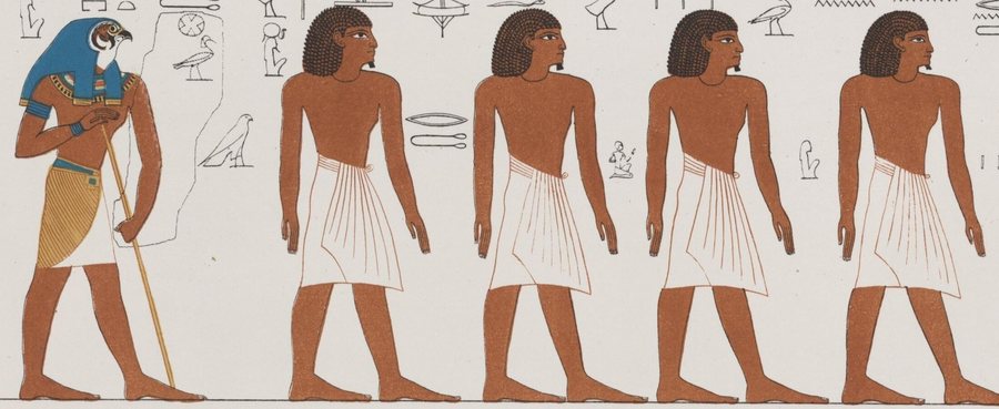 The peoples of the world in the tomb of Seti I (Book of Gates) — Horus leading the Egyptians — original