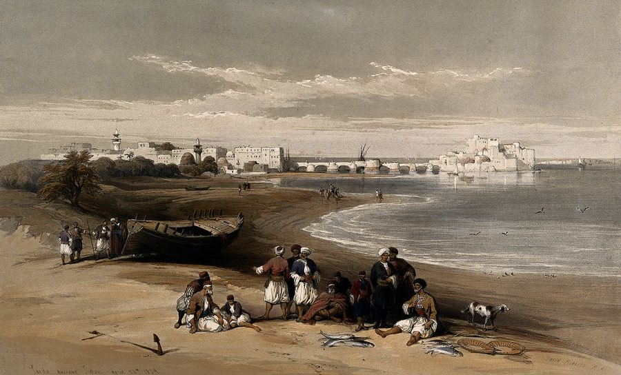 Sidon, with fishermen and other figures in the foreground — original
