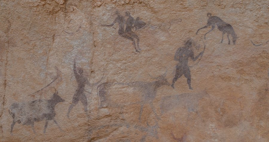 Archers moving with livestock (Tassili rock painting) — original