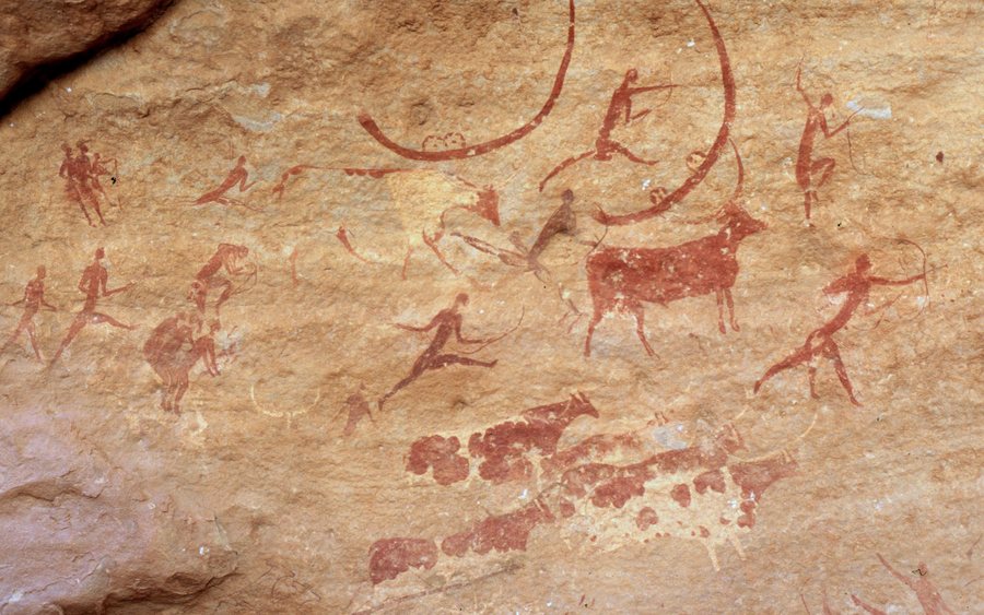 Jabbaren herders on the move (Tassili rock painting) — original