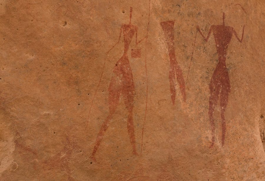 Women with hand bags (Tassili rock painting) — original